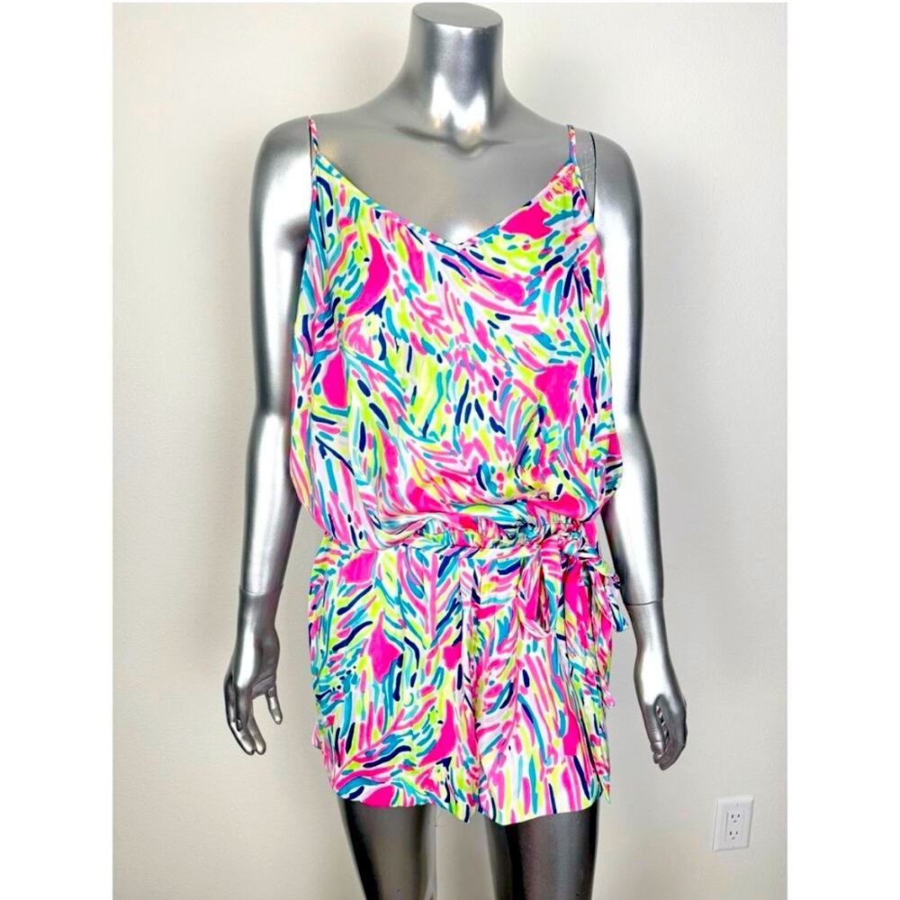 NWOT Lilly Pulitzer Gorgeous Palm Reader Romper Bright Neon Tropical Print- XXS - Picture 11 of 12